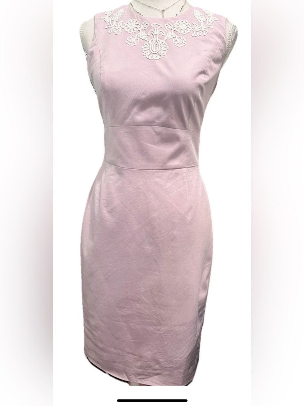 Brooks Brothers Light Pink Midi Sheath Dress with White Lace Yoke